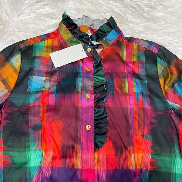 HINSON WU SHIRT ATHENA LONG SLEEVE SATIN FESTIVE PLAIN PRINT SHIRT SIZE 6 - Picture 5 of 8